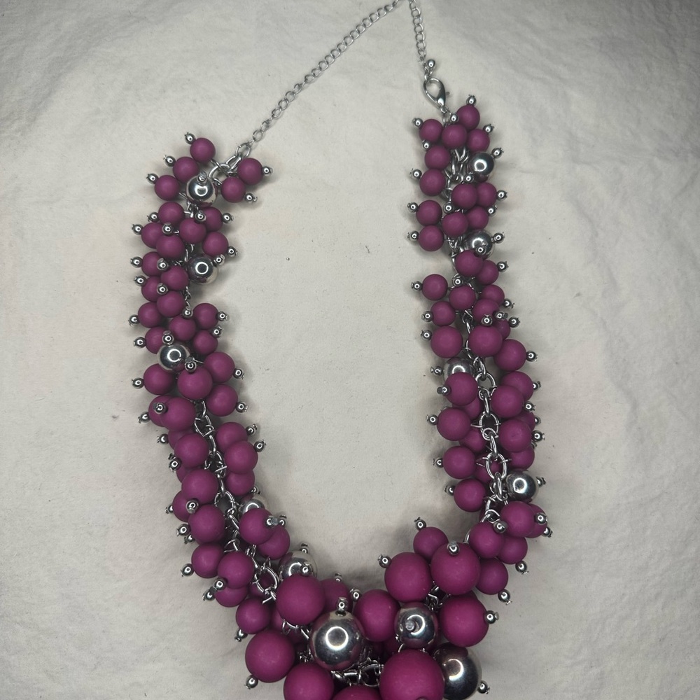 Purple and Silver Layered Beaded Necklace